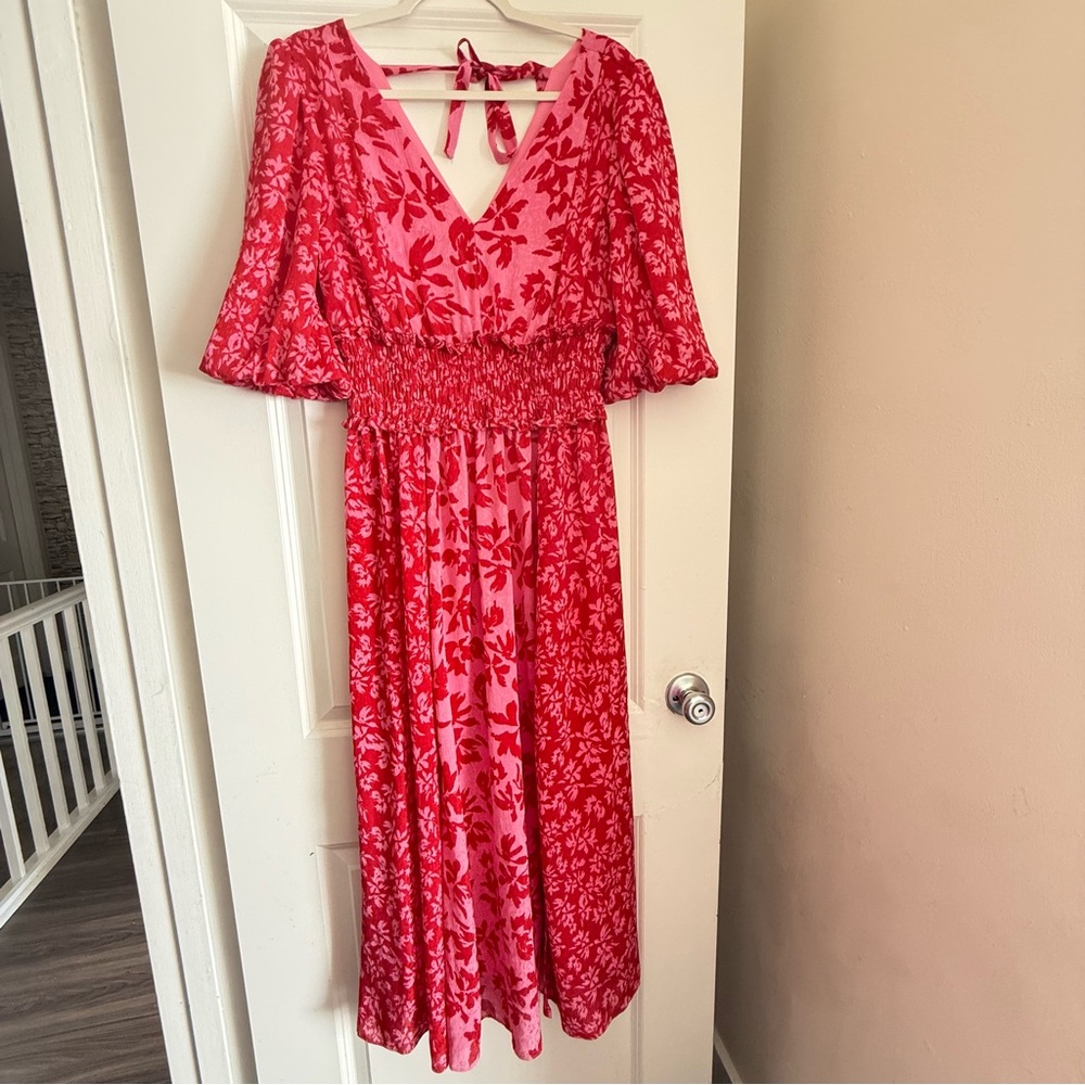 Taylor Pink Floral Tie-Back Midi Dress